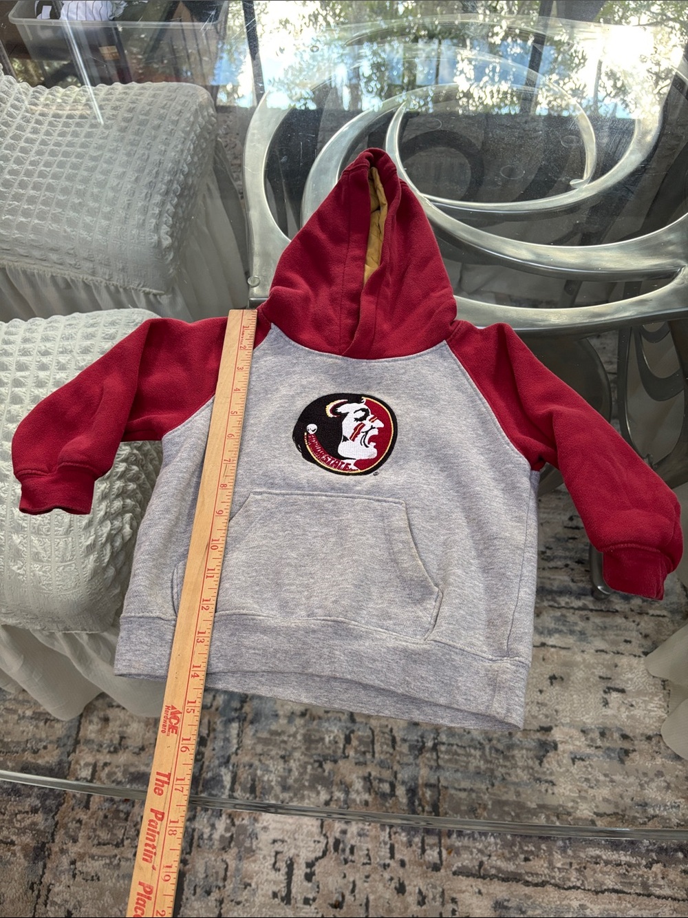 Kids Hooded Sweatshirt with Gray Body and Maroon Sleeves